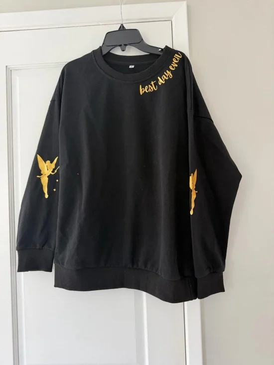 Black Sweatshirt with Gold Tinker Bell Graphics - "best day ever" - Picture 2 of 7